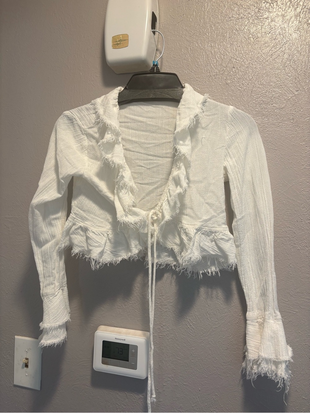 Zara White Frayed Tie-Front Crop Cardigan